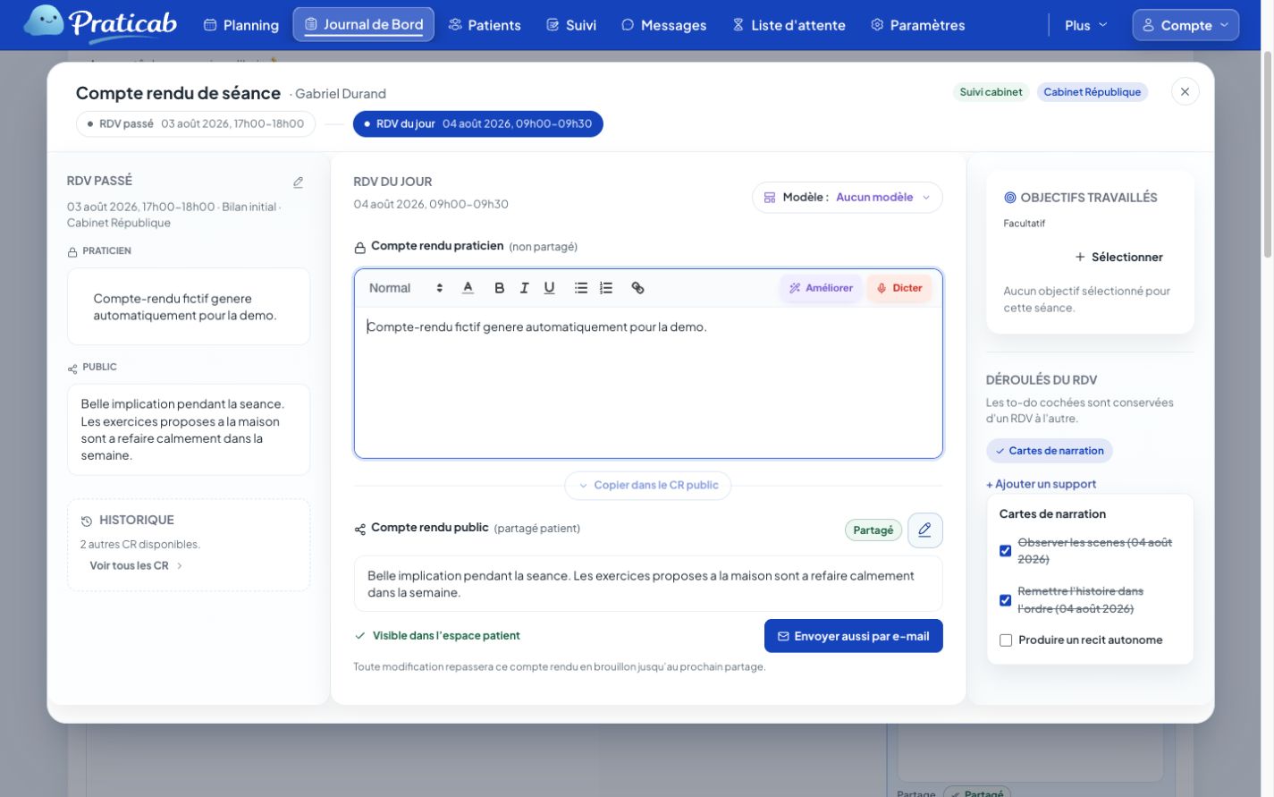 Assistant de rédaction IA dans Praticab